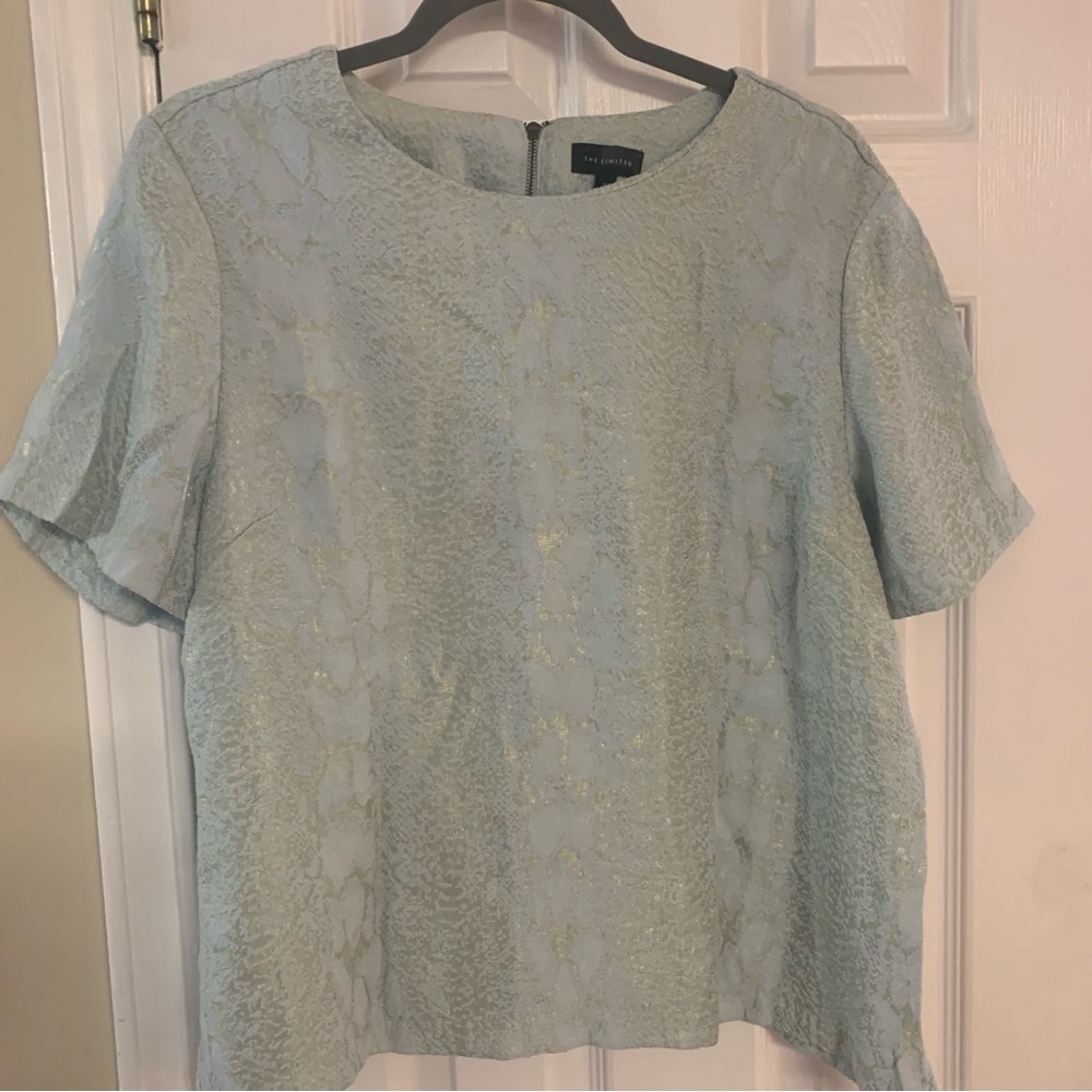 XL extra large The Limited blue and goldfish or snake print boxy top blouse